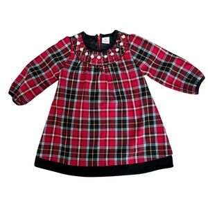 Vintage Hanna Andersson Red Plaid Christmas Dress Size 90 2T Holiday Embroidered